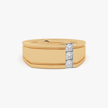 Vertical Style 14Kt Yellow Gold Diamond Ring for Men