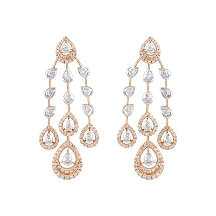 Elaborate Lattice Pattern Diamond Earrings in Rose Gold