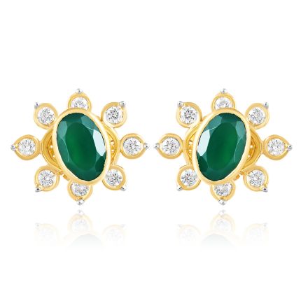 Regal Green Stone & Diamond Earrings