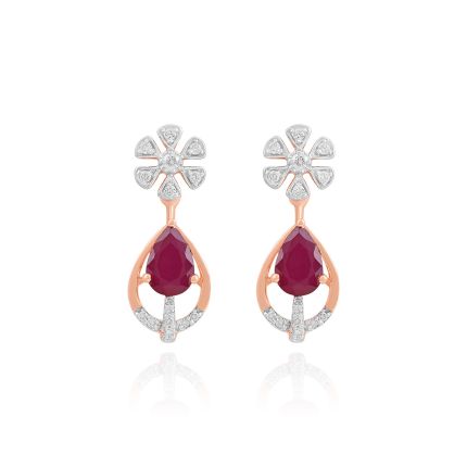 Diamond & Red Stone Drop Earrings