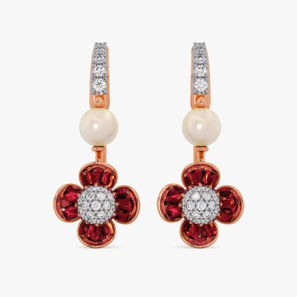 Radiant Glow 14Kt Diamond and Red Stone Earrings