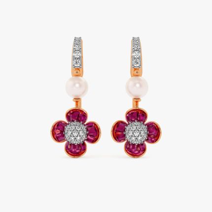 Radiant Glow 14Kt Diamond and Red Stone Earrings
