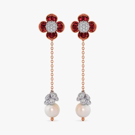 Exquisite 14Kt Diamond and Red Stone Earrings