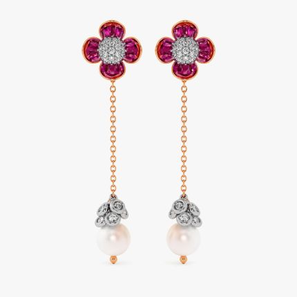 Exquisite 14Kt Diamond and Red Stone Earrings