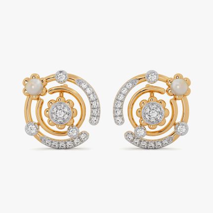 Elegant Cosmos 14KT Diamond Pearl Stud Earrings