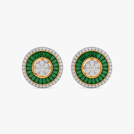 Dewy Shades 14KT Diamond and Green Stone Stud Earrings