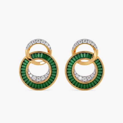 Entwined Shades 14KT Diamond and Green Stone Stud Earrings