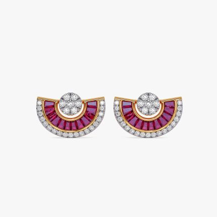 Crescent Shades 9KT Diamond and Pink Stone Stud Earrings