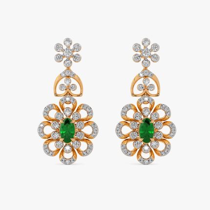 Floral Beauty 14Kt Yellow Gold Diamond Drop Earrings