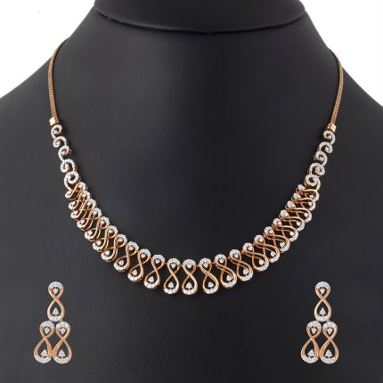 Curved Design Yellow Gold Necklace and Earrings Set