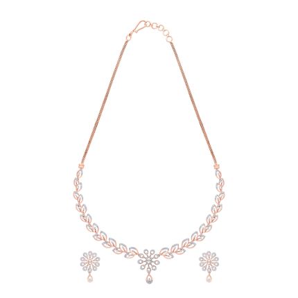 Leaf Trellis Diamond Necklace and Earrings Set