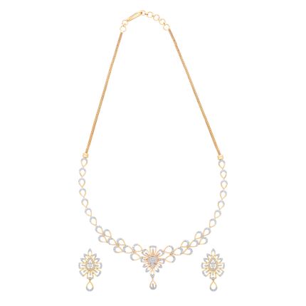Bejewelled Leaf Design 14KT Rose Gold Jewellery Set