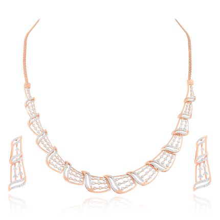 Chic Wave Pattern Diamond Necklace and Earrings Set