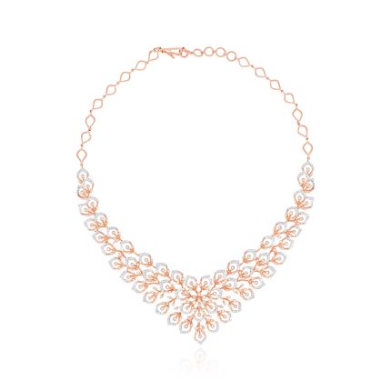 Delicate Leaf Diamond Rose Necklace