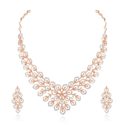 Stylish Rose Gold Peacock Feather Design Jewellery Set