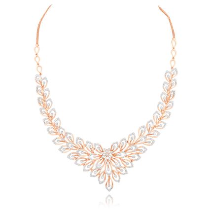 Elegant Leaf Diamond Rose Necklace