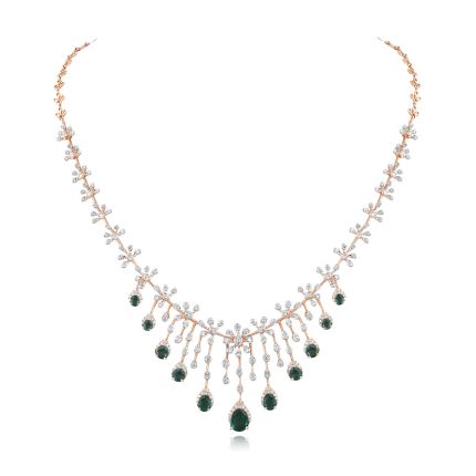 Elegant Floral Emerald and Diamond Necklace