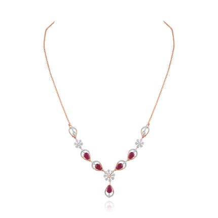 Diamond & Red Stone Drop Necklace