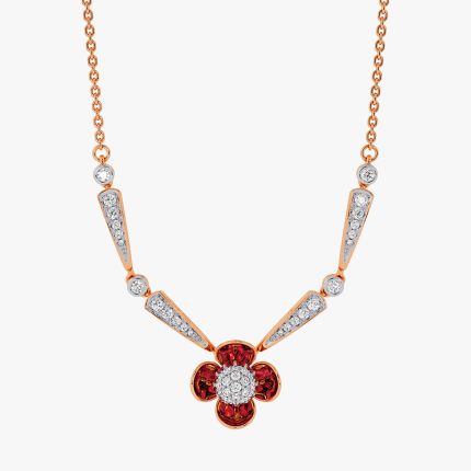 Brilliant 14Kt Diamond and Red Stone Necklace