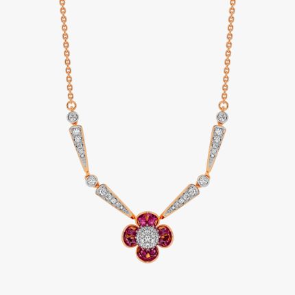 Brilliant 14Kt Diamond and Red Stone Necklace