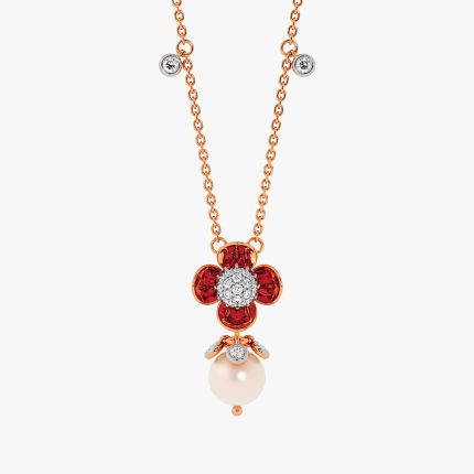 Everyday 14Kt Diamond and Red Stone Necklace