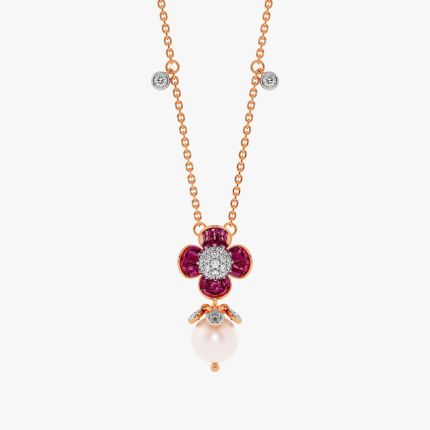 Everyday 14Kt Diamond and Red Stone Necklace