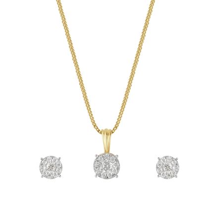 Dainty 18KT Yellow Gold Crown Star Pendant and Studs