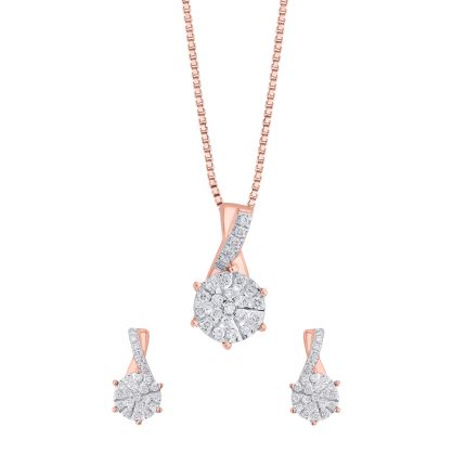 14KT Rose Gold Diamond Pendant and Earrings Set