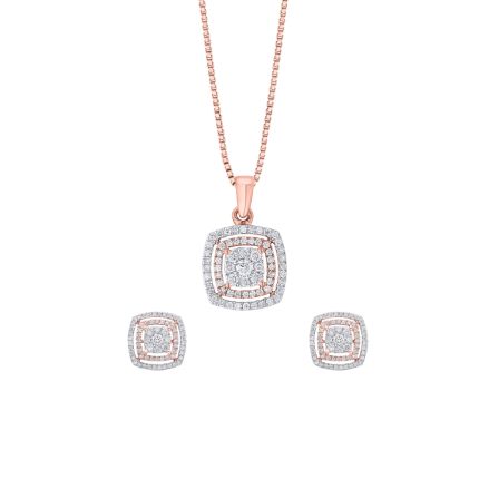 Sleek Diamond 18KT Rose Gold Pendant Set