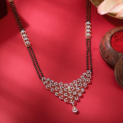 Glamorous 18KT Rose Gold Mangalsutra With Diamonds