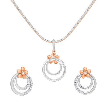 Platinum Dazzling Diamond Floral Pendant Set