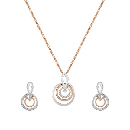 Dual Toned Geometric Platinum Diamond Pendant Set