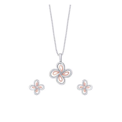 Floral Dual Toned Platinum And Rose Gold Pendant Set
