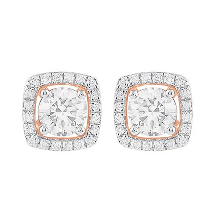 Modern 18KT Rose Gold and Diamond Studs