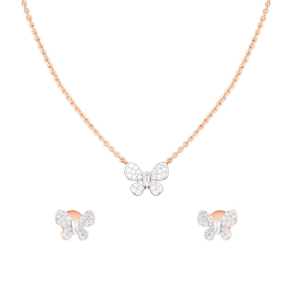 Butterfly Design Diamond Necklace Set-Necklace Sets-ONS24A18-D300X0B