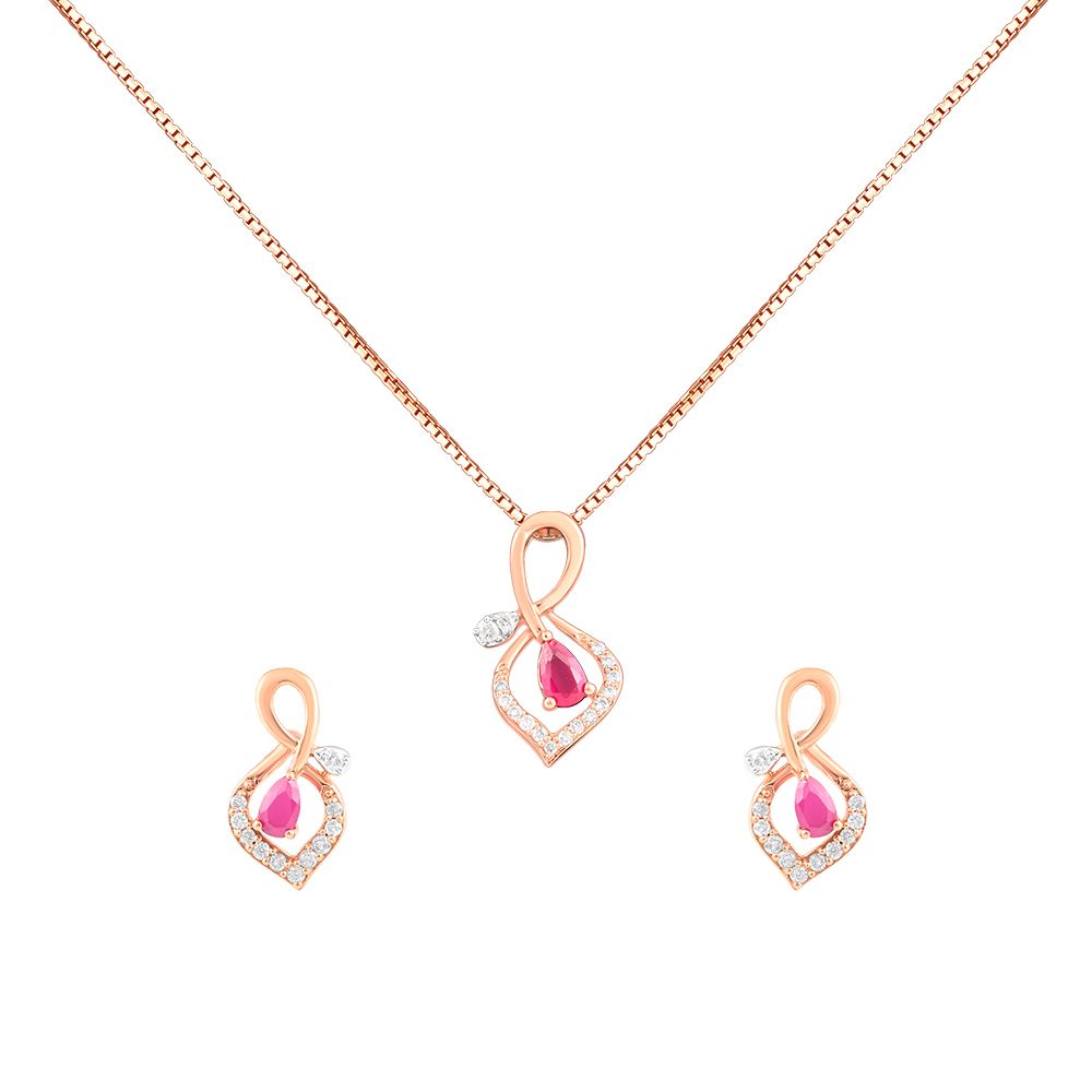 Buy Bejewelled Red Stone and Diamond Pendant Set OSP24E12-D940X0C
