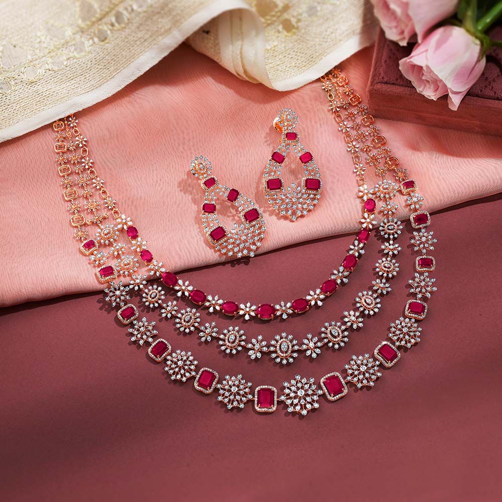 Majestic Rose Gold and Diamond Necklace Set-Diamond-CNS23A17-D324X0B
