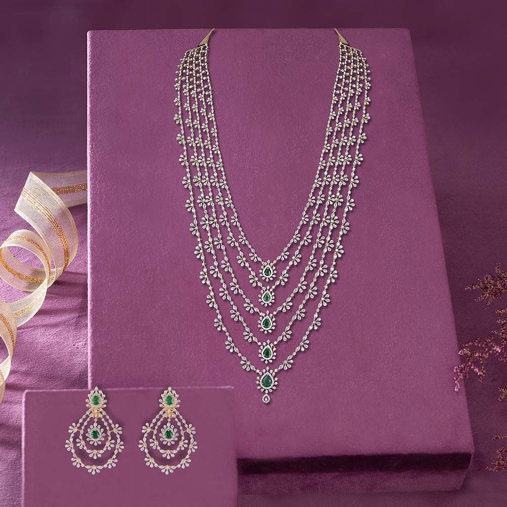 Regal Bejewelled Diamond Necklace Set-Diamond-CNS23A24-D324X0B