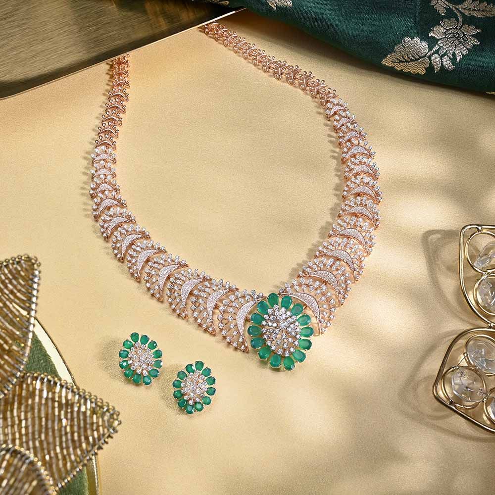 Diamond Blooming Flower Necklace Set-All Jewellery-CNS25A56-D435X0B