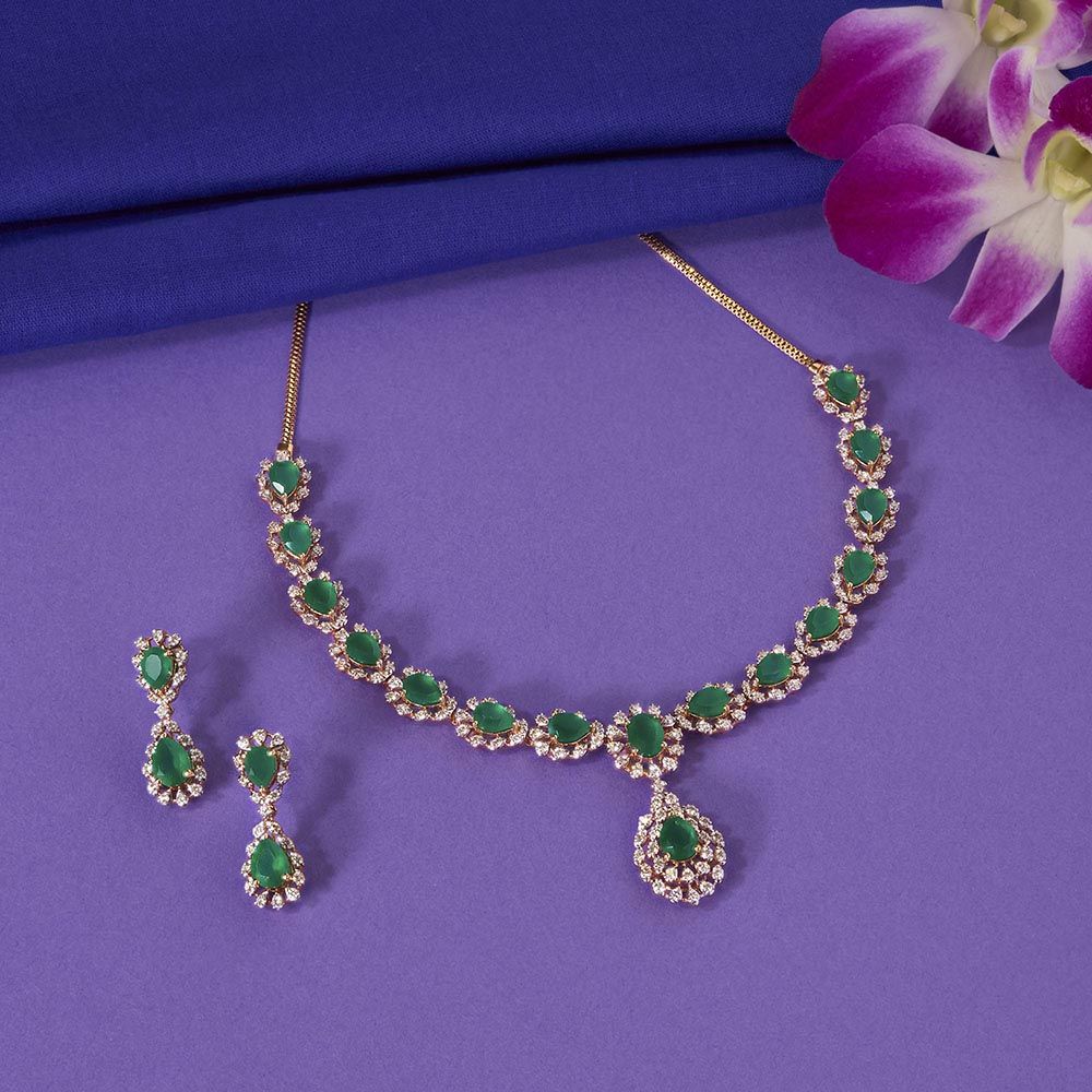 Buy Evergreen Green Stone Diamond Necklace Set ONS23A28-D424X0B