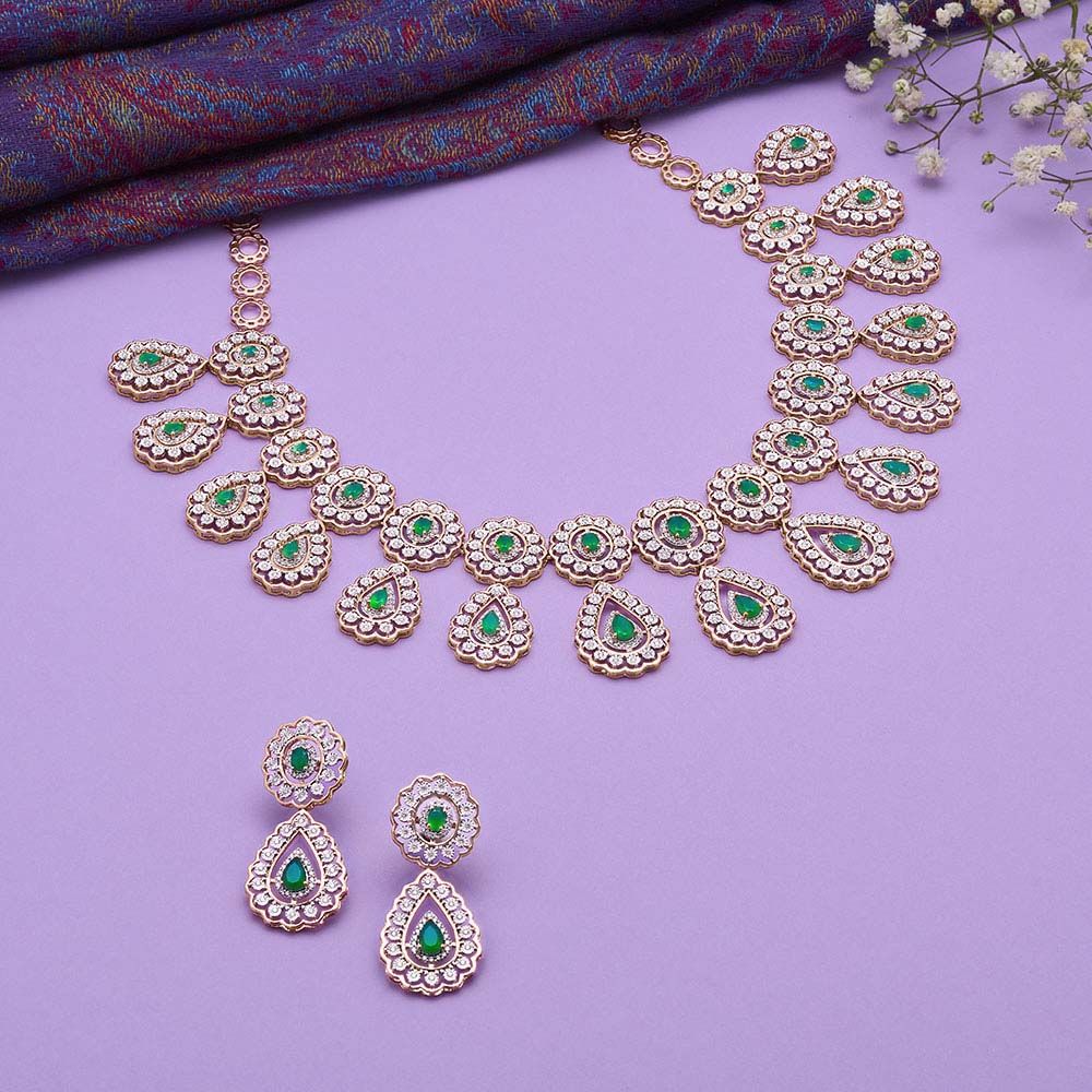 Glossy Rose Gold Earrings and Necklace Set-Necklace Sets-ONS18007-D409X0C