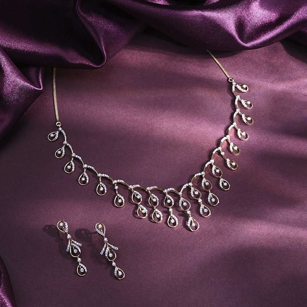 Sophisticated Astra Drop Design Diamond Necklace Set-Diamond-ANS24A10-D900R0C