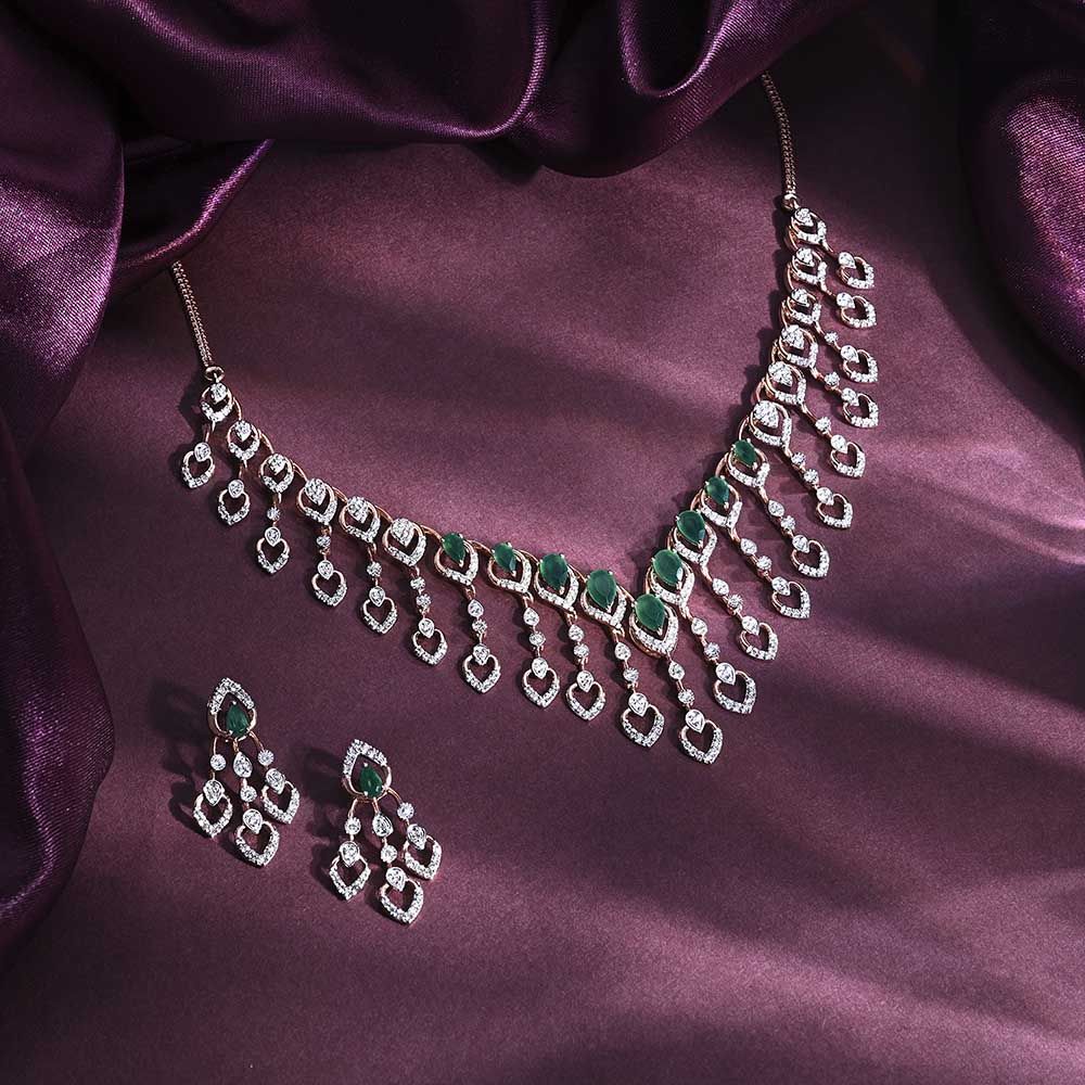 Delicate Astra Green Onyx and Diamond Necklace Set-All Jewellery-ANS24A07-D924X0C