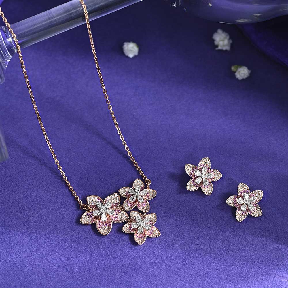 Gleaming 3-Floral Diamond Necklace Set-All Jewellery-ONS24A80-D342X0B