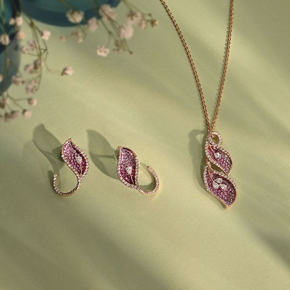 Buy Sparkling Pink Sapphire and Diamond Necklace Set ONS24A82