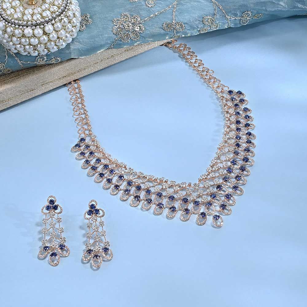 Sparking Checkered Diamond Necklace Set-All Jewellery-CNS25A16-D435X0B