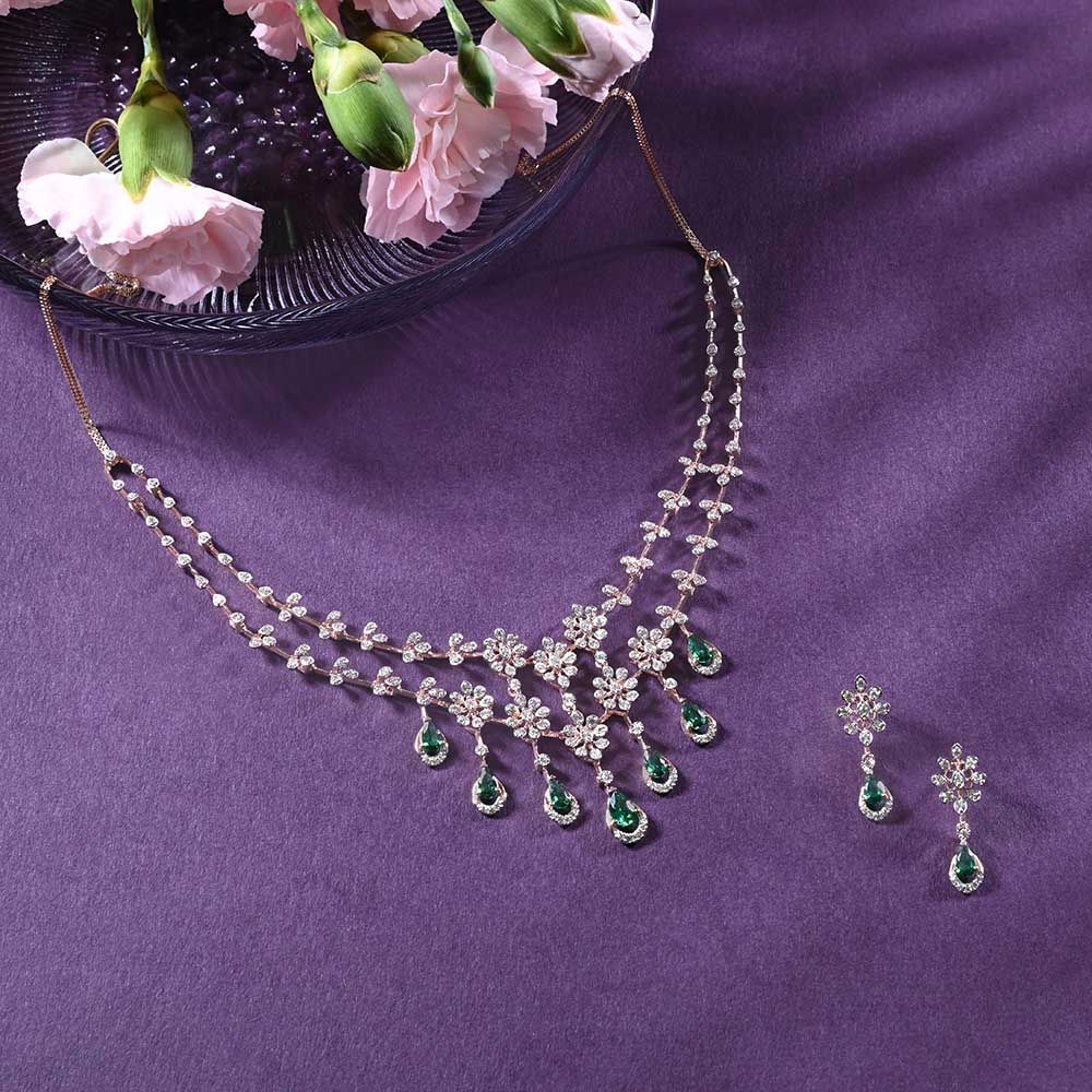 Rose Petals Shimmering Diamond Necklace Set-All Jewellery-ANS25A15-D942X0C