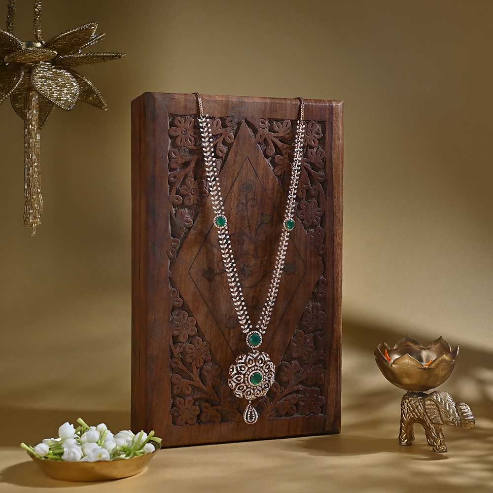 Green Onyx and Diamond Long Necklace-Necklaces-ONK25C22-D435X1B
