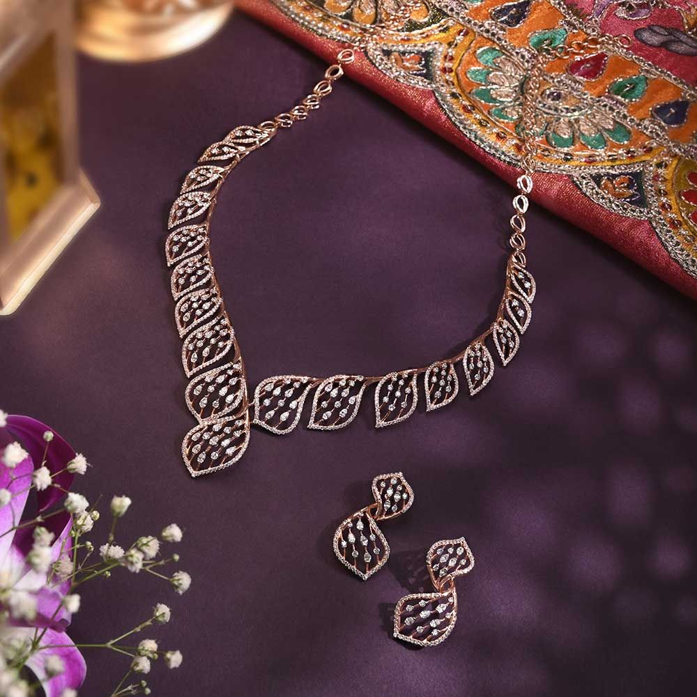 Petal Shine Diamond Necklace Set-All Jewellery-CNS25A55-D300X0B