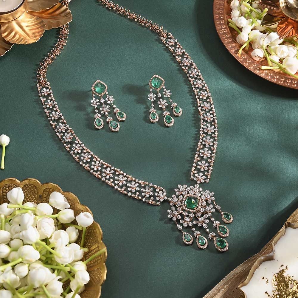 Royal Emerald Floral Necklace Set-All Jewellery-CNS25A58-D445X0B